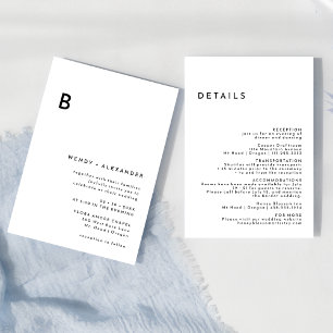 Witte Moderne Vette Monogram Huwelijksdetails en Kaart