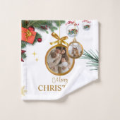 Witte Moderne Vrolijke Kerst Badkamer Handdoek Set (Wasdoekje)