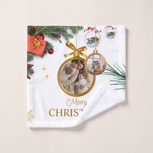 Witte Moderne Vrolijke Kerst Badkamer Handdoek Set (Wasdoekje)