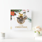 Witte Moderne Vrolijke Kerstmis 10.75"Acryl Vierkante Klok (Huis)