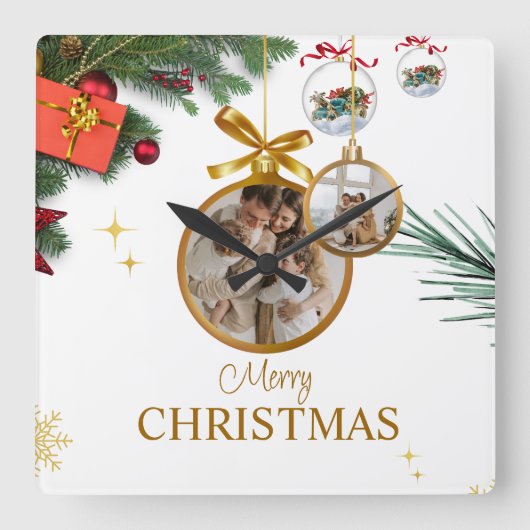 Witte Moderne Vrolijke Kerstmis 10.75"Acryl Vierkante Klok (Voorkant)