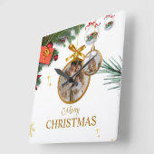 Witte Moderne Vrolijke Kerstmis 10.75"Acryl Vierkante Klok (Hoek)