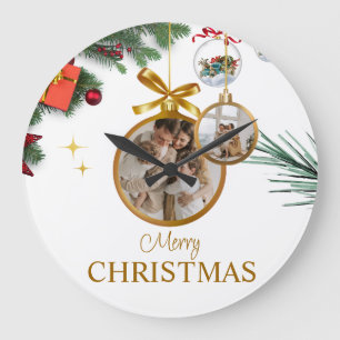 Witte Moderne Vrolijke Kerstmis 10.75"Ronde Acryl Grote Klok