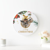 Witte Moderne Vrolijke Kerstmis 10.75"Ronde Acryl Grote Klok (Huis)