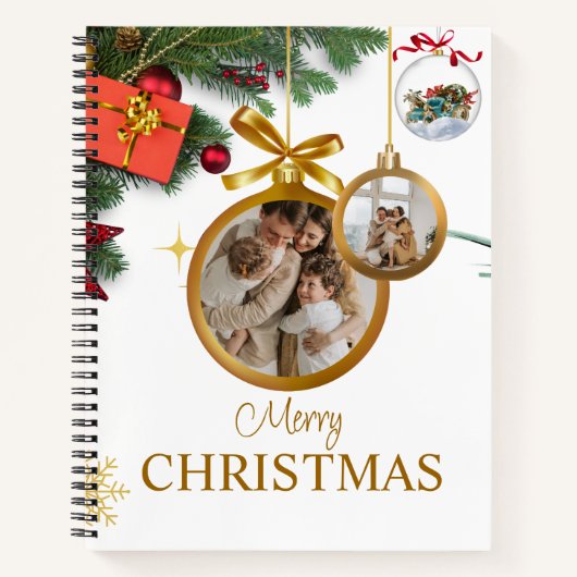Witte Moderne Vrolijke Kerstmis 8.5"x 11"Spiraal Notitieboek (Voorkant)