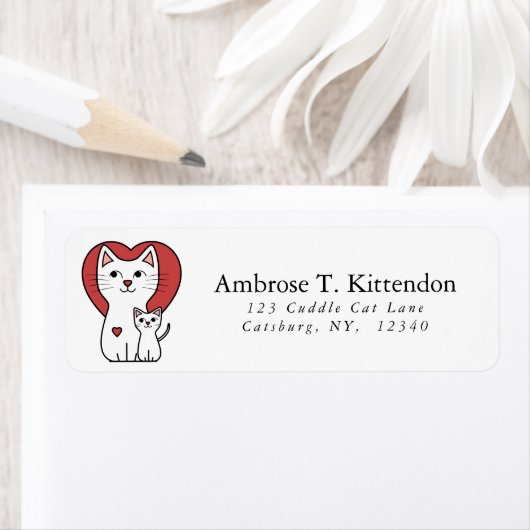 Witte Moeder Kat Liefhebber Kitten Vrolijke Cartoo Etiket (Insitu)
