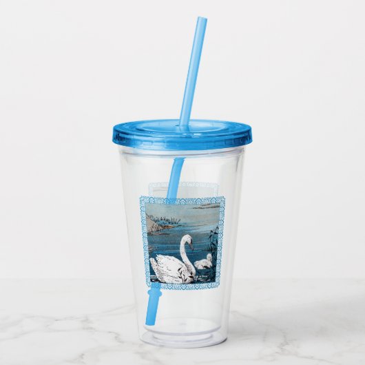  Witte Moeder Swan in het meer met Baby Acryl Drinkbeker (Achterkant)