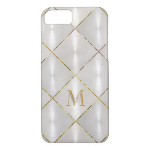 Witte moeder van Pearl met goudmonogram iPhone 8/7 Hoesje