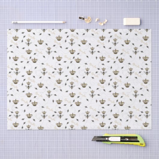 Witte Moederdag Royal Queen Bee & Gold Crown Tissuepapier (Craft)