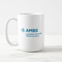 Witte mok met blauwe AMBS-logo