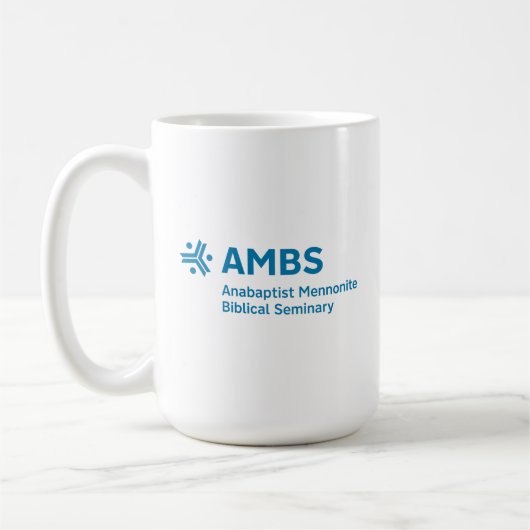 Witte mok met blauwe AMBS-logo (Links)