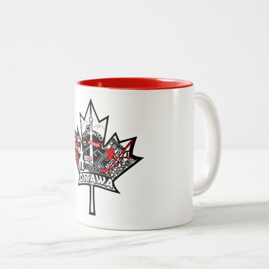 Witte mok met het model van het Canadese esdoorn (Voorkant rechts)