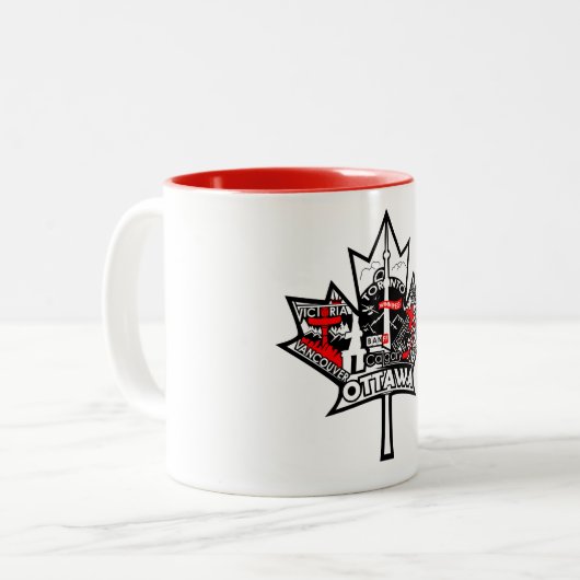 Witte mok met het model van het Canadese esdoorn (Voorkant links)