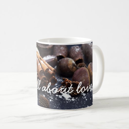 Witte mok met kaneel- en kastanjes en tekst (Voorkant rechts)