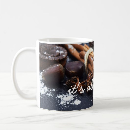 Witte mok met kaneel- en kastanjes en tekst (Links)