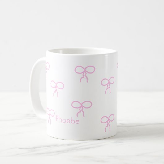 Witte Mok met roze strikken (Voorkant links)