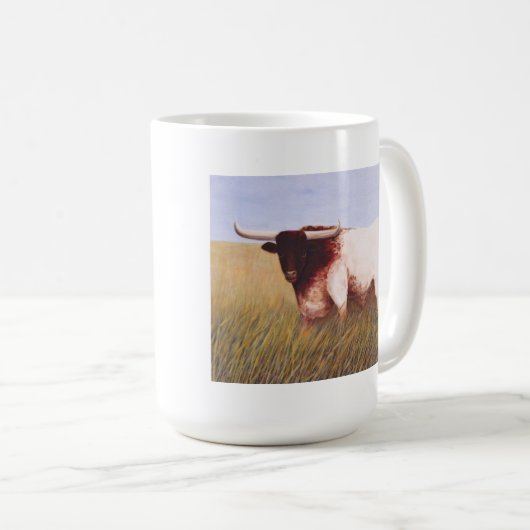 witte mok met Texas Longhorn (Voorkant rechts)