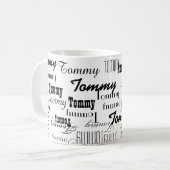 Witte Mok met zwarte namen Pattern (Voorkant links)