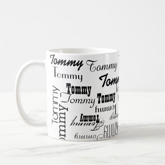 Witte Mok met zwarte namen Pattern (Links)