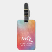 Witte Monogram Beginletters Mooie Kleurrijke Paste Bagagelabel (Voorkant verticaal)