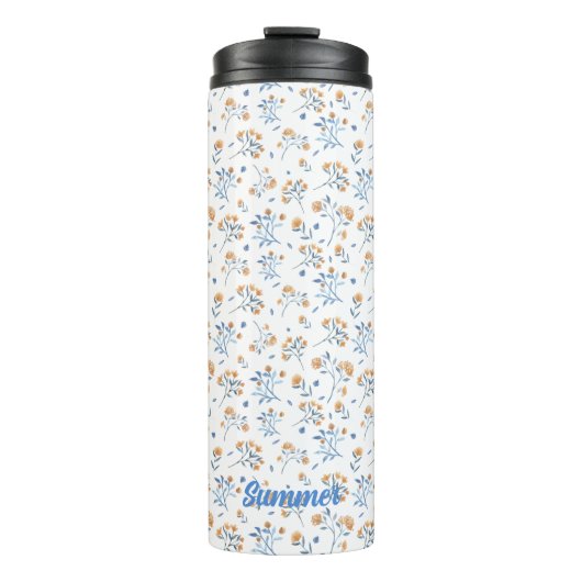 Witte Monogram Bloemen Patroon Thermische Tumbler Thermosbeker (Voorkant)