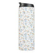 Witte Monogram Bloemen Patroon Thermische Tumbler Thermosbeker (Geroteerd rechts)