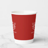 Witte monogram botanische bloem op bordeaux rood papieren bekers (Links)