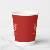 Witte monogram botanische bloem op bordeaux rood papieren bekers (Rechts)