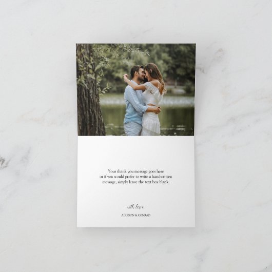 Witte monogram bruiloft gevouwen bedankkaart (Binnen)