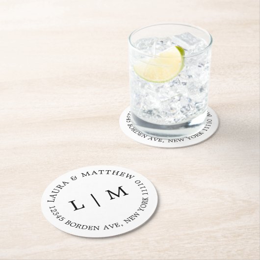 Witte Monogram Bruiloft Ronde Kartonnen Onderzetter (Insitu)