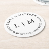 Witte Monogram Bruiloft Ronde Kartonnen Onderzetter (Gebogen)