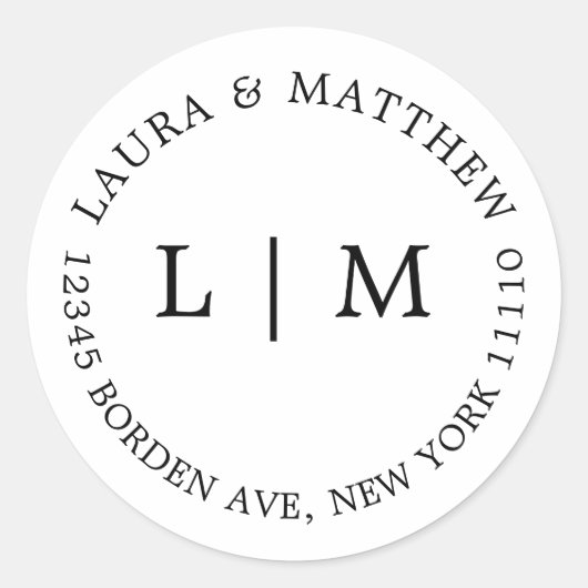 Witte Monogram Bruiloft Ronde Sticker (Voorkant)