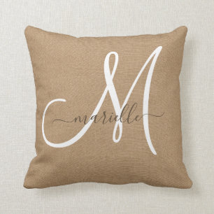 Witte monogram Cocoa Caramel Brown Sierkussen
