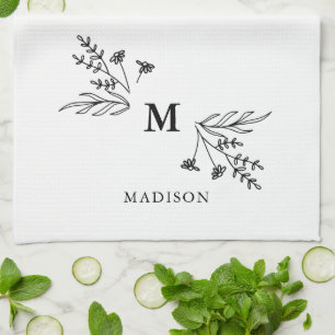 Witte Monogram Eerste Letter Moderne Familienaam O Theedoek