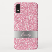 Witte monogram en roze glitter Case-Mate iPhone case (Achterkant)