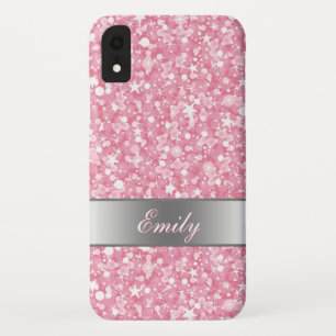 Witte monogram en roze glitter Case-Mate iPhone case