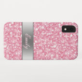 Witte monogram en roze glitter Case-Mate iPhone case (Achterkant (horizontaal))
