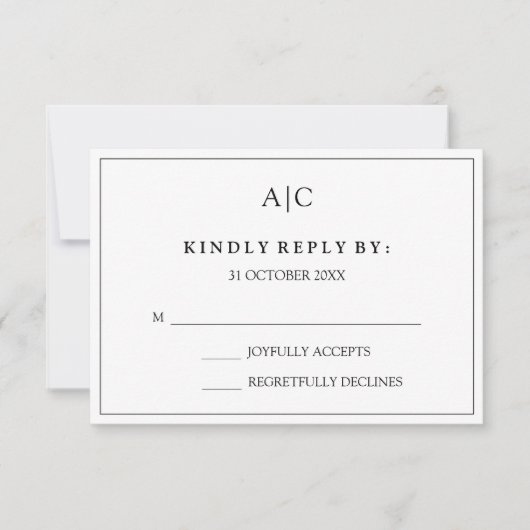 Witte Monogram Huwelijk RSVP Kaart (Voorkant)