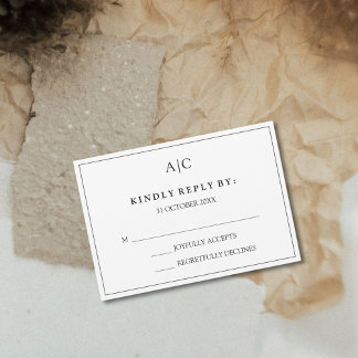 Witte Monogram Huwelijk RSVP Kaart