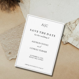 Witte Monogram Huwelijk Save the Date Kaart