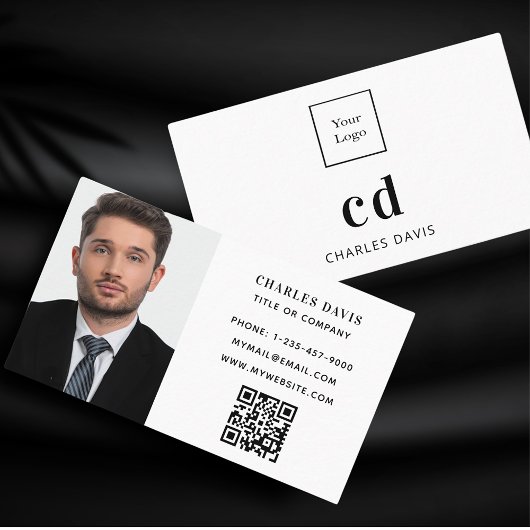 Witte monogram initiaal foto Qr code logo Visitekaartje