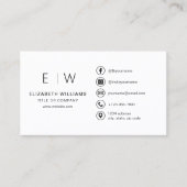 Witte Monogram Minimalistische Social Media Pictog Visitekaartje (Voorkant)