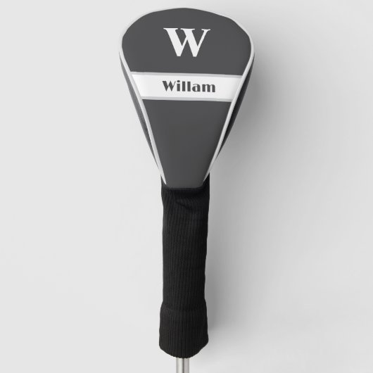 Witte Monogram Naam Golf Head Hoesje Golfheadcover (Voorkant)