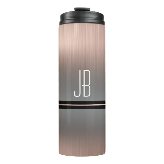 Witte monogram of naam, grijze gradiënt & Roos Gol Thermosbeker (Voorkant)