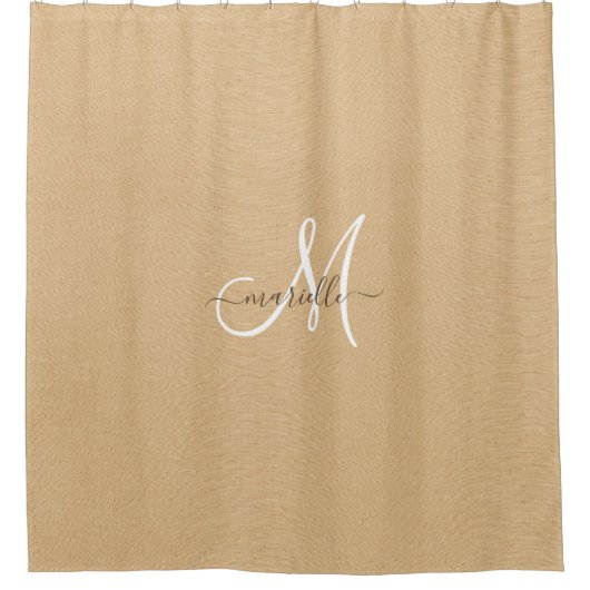 Witte monogram stro Caramel Shower Curtain Douchegordijn (Voorkant)