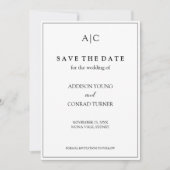 Witte Monogram Trouwfoto Save the Date Kaart (Voorkant)