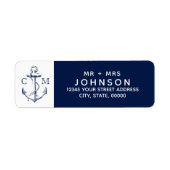 Witte monogram van de Nautical Navy Sketch Etiket (Voorkant)