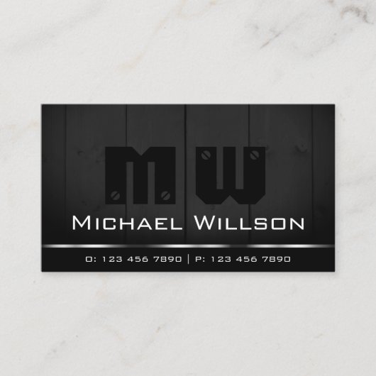 Witte monogram van hout visitekaartje (Voorkant)