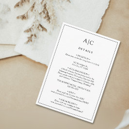 Witte Monogram Wedding Details Enclosure Kaart
