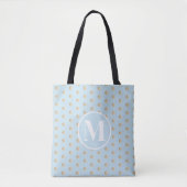 Witte monogram zaft Blue Gold Polka Dots Tote Bag (Voorkant)